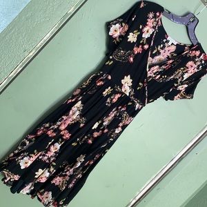 Patrons Of Peace Black Floral Faux Wrap Mini Dress Size S